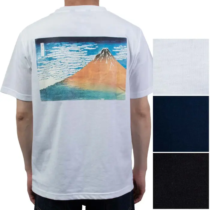 ポリエステル80％ 綿20% 吸水速乾 Ｔシャツ　浮雲　葛飾北斎バックプリントＴシャツ ホワイト