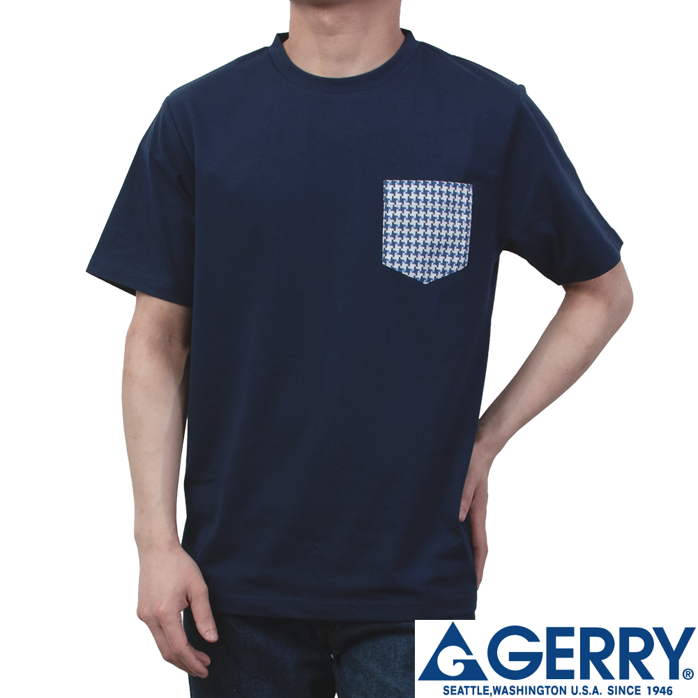 ネイビーＴシャツ　クルーネック　胸ポケット　千鳥ドビー生地